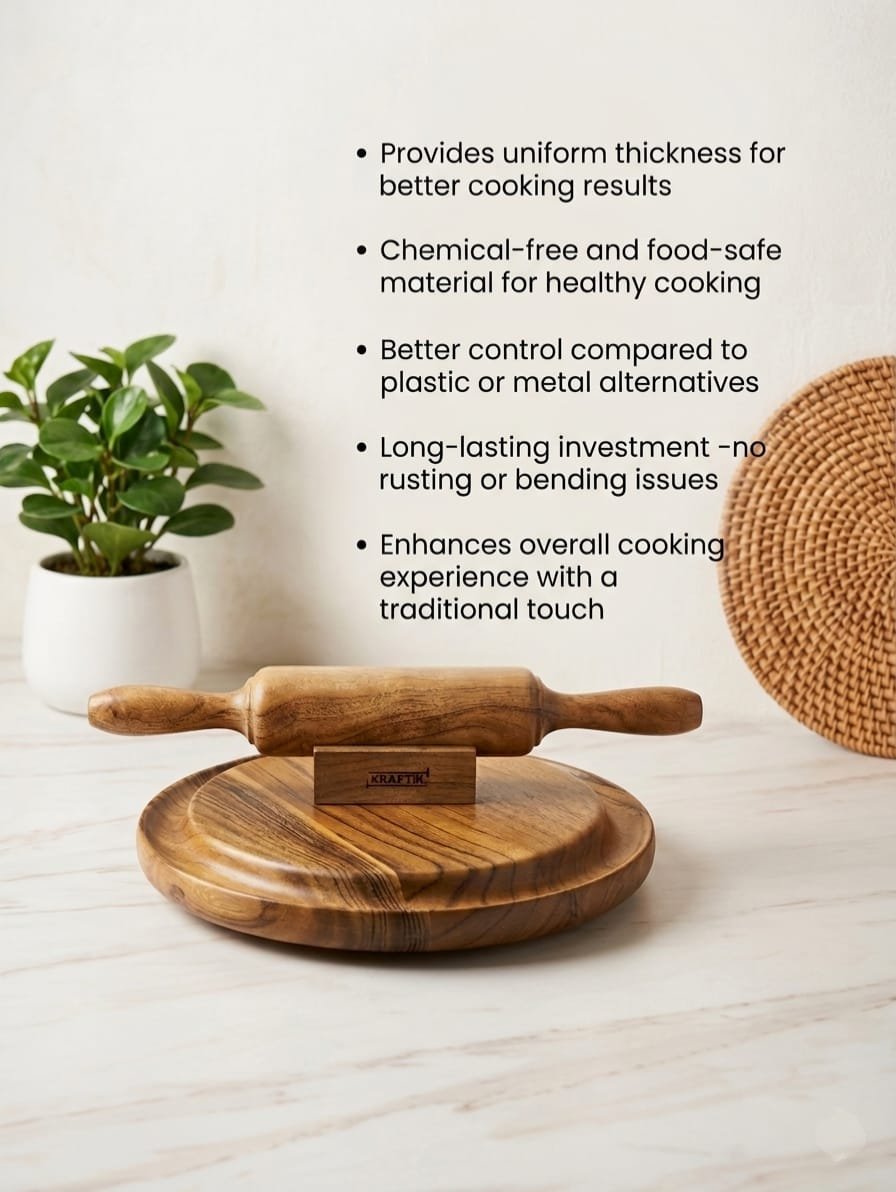 Acacia Wood Rolling Pin (Belan) with Stand