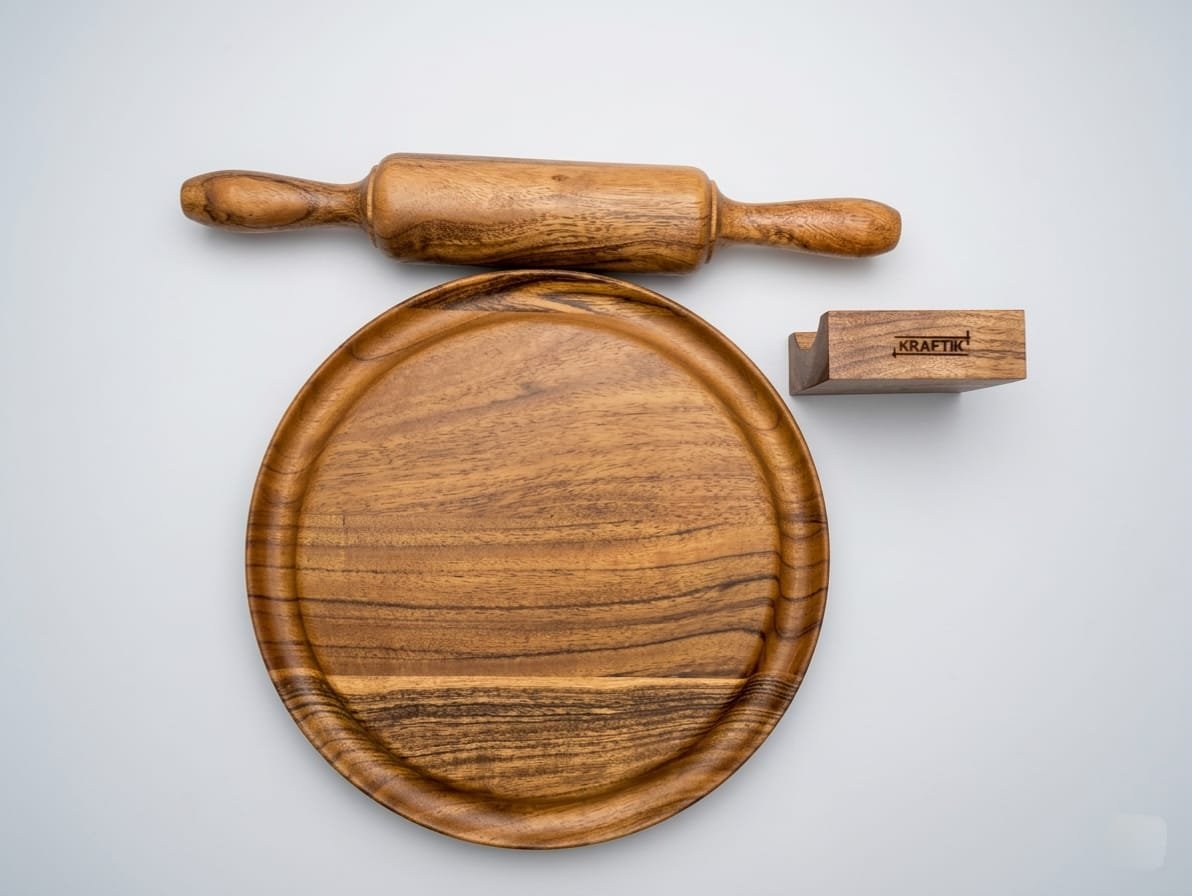 Handcrafted wooden chakla belan set